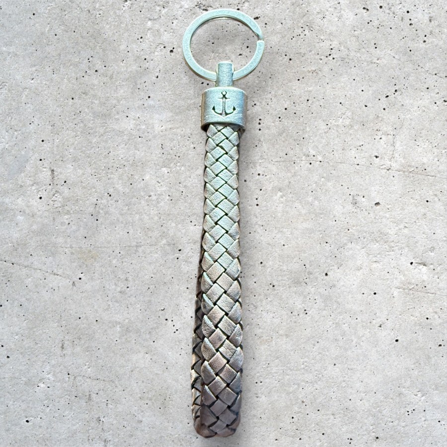 Schlüsselanhänger Metall Anker braun grau Lederband
